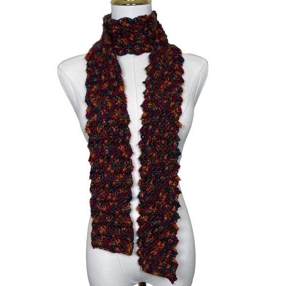 Vintage Handmade Crochet Knit Scarf Multicolor Boho Chic Y2K Skinny Fairy - Picture 2 of 5